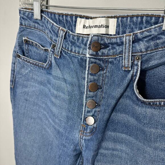 Reformation Winona Petite Mid Rise Button Fly Jeans Blue Denim - Picture 3 of 6